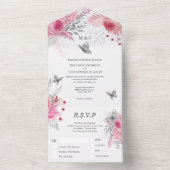 ピンクホワイトシルバーバラグラムバタフライ オールインワン招待状 (内側)