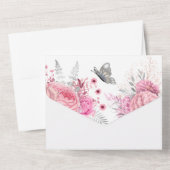 ピンクホワイトシルバーバラグラムバタフライ オールインワン招待状 (裏面)