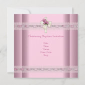 ピンクホワイトシルバーフォトクロスバプテスマ《キリスト教》洗礼式や命名式 招待状 (裏面)