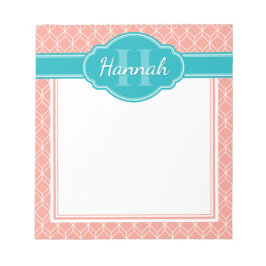 ピンクホワイトジオメトリックダイヤモンドパターンティール（緑がかった色）モノグラム ノートパッド