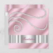 ピンクホワイトジュエルダイヤモンドシルバーバースデーパーティー 招待状 (正面/裏面)