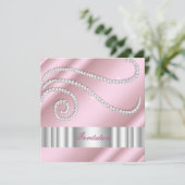 ピンクホワイトジュエルダイヤモンドシルバーバースデーパーティー 招待状 (スタンド正面)