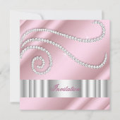 ピンクホワイトジュエルダイヤモンドシルバーバースデーパーティー 招待状 (正面)