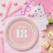 ピンクホワイトスターダストグリッター18thバースデーパーティー ペーパープレート (パーティー)