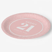 ピンクホワイトスターダストグリッター21st誕生日パーティー ペーパープレート (アングル)