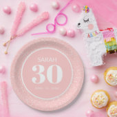 ピンクホワイトスターダストグリッター30th誕生日パーティー ペーパープレート (パーティー)