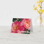 ピンクホワイトストライプのバラサンキューノートカード カード (黄色い花)