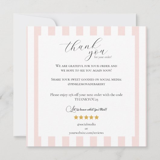 ピンクホワイトストライプのベーカリーサンキューカード サンキューカード (裏面)