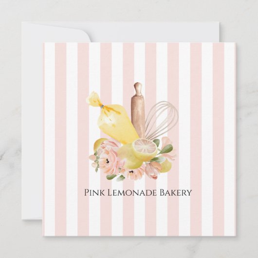 ピンクホワイトストライプのベーカリーサンキューカード サンキューカード (正面)