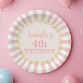 ピンクホワイトストライプの金ゴールドグリッター紙吹雪誕生日 ペーパープレート