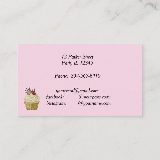 ピンクホワイトストライプグルメとケーキのパティシエ 名刺 (裏面)