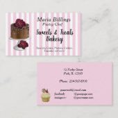 ピンクホワイトストライプグルメとケーキのパティシエ 名刺 (正面/裏面)