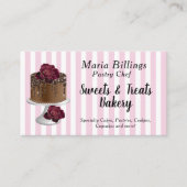 ピンクホワイトストライプグルメとケーキのパティシエ 名刺 (正面)
