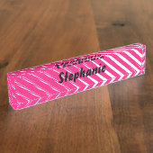 ピンクホワイトストライプズアート名前をカスタムするカワイトプレゼント デスクネームプレート (側面)