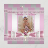 ピンクホワイトストライプフォトクロスバプテスマ《キリスト教》洗礼式や命名式 招待状 (正面/裏面)