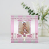 ピンクホワイトストライプフォトクロスバプテスマ《キリスト教》洗礼式や命名式 招待状 (スタンド正面)