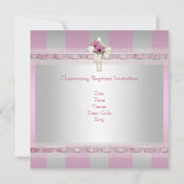 ピンクホワイトストライプフォトクロスバプテスマ《キリスト教》洗礼式や命名式 招待状 (裏面)