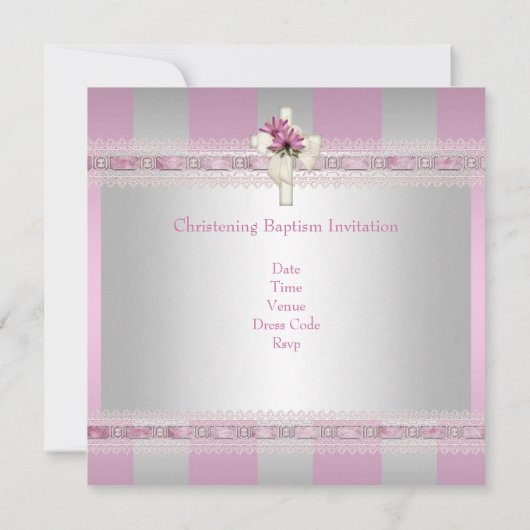 ピンクホワイトストライプフォトクロスバプテスマ《キリスト教》洗礼式や命名式 招待状 (裏面)