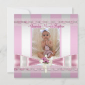 ピンクホワイトストライプフォトクロスバプテスマ《キリスト教》洗礼式や命名式 招待状 (正面)