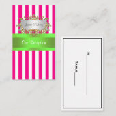 ピンクホワイトストライプリボン、ライムグリーンリボンプレイスカード プレイスカード (正面/裏面)