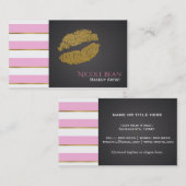 ピンクホワイトストライプ金ゴールドシャインフェイクリップシック 名刺 (正面/裏面)