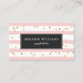 ピンクホワイトストライプ金ゴールド水玉模様 名刺 (正面)