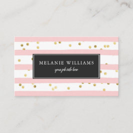 ピンクホワイトストライプ金ゴールド水玉模様 名刺