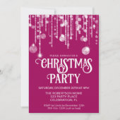 ピンクホワイトストリングライツクリスマスホリデーパーティー 招待状 (正面)