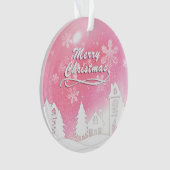 ピンクホワイトスノーハウスクリスマスニューイヤー オーナメント (正面)