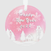ピンクホワイトスノーハウスクリスマスニューイヤー オーナメント (裏面)