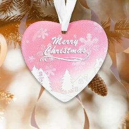 ピンクホワイトスノーハウスクリスマス新年 オーナメント