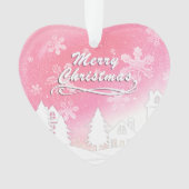 ピンクホワイトスノーハウスクリスマス新年 オーナメント (正面)