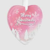 ピンクホワイトスノーハウスクリスマス新年 オーナメント (正面)