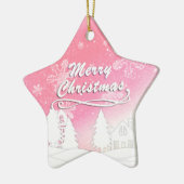 ピンクホワイトスノーハウスクリスマス新年 セラミックオーナメント (左)