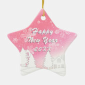 ピンクホワイトスノーハウスクリスマス新年 セラミックオーナメント (裏面)