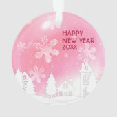ピンクホワイトスノーハウスメリークリスマス新年 オーナメント (裏面)