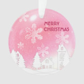 ピンクホワイトスノーハウスメリークリスマス新年 オーナメント (正面)
