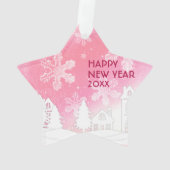 ピンクホワイトスノーハウスメリークリスマス新年 オーナメント (裏面)