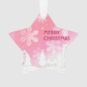 ピンクホワイトスノーハウスメリークリスマス新年 オーナメント (正面)