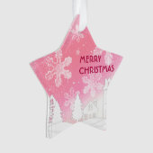 ピンクホワイトスノーハウスメリークリスマス新年 オーナメント (正面)