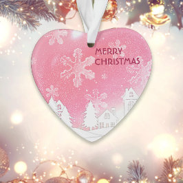 ピンクホワイトスノーハウスメリークリスマス新年 オーナメント