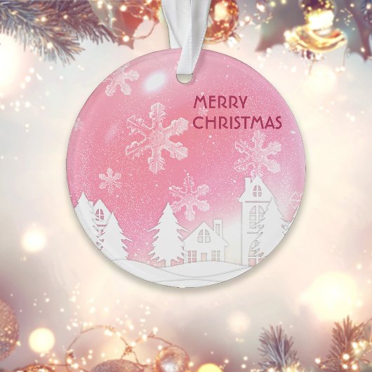 ピンクホワイトスノーハウスメリークリスマス新年 オーナメント