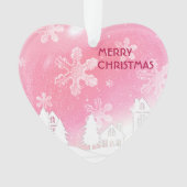 ピンクホワイトスノーハウスメリークリスマス新年 オーナメント (正面)