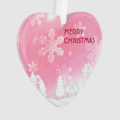 ピンクホワイトスノーハウスメリークリスマス新年 オーナメント (正面)
