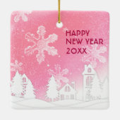 ピンクホワイトスノーハウスメリークリスマス新年 セラミックオーナメント (裏面)