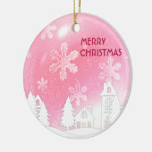 ピンクホワイトスノーハウスメリークリスマス新年 セラミックオーナメント (左)
