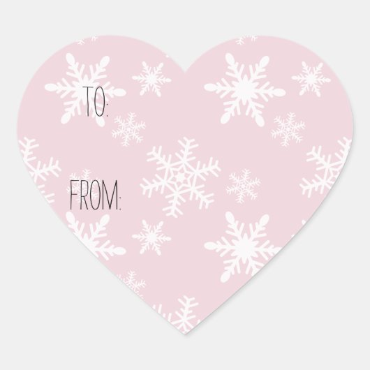 ピンクホワイトスノーフレークスギフトラベル ハートシール (正面)