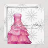 ピンクホワイトスノーフレークスホワイトキンセアニェラ 招待状 (正面/裏面)