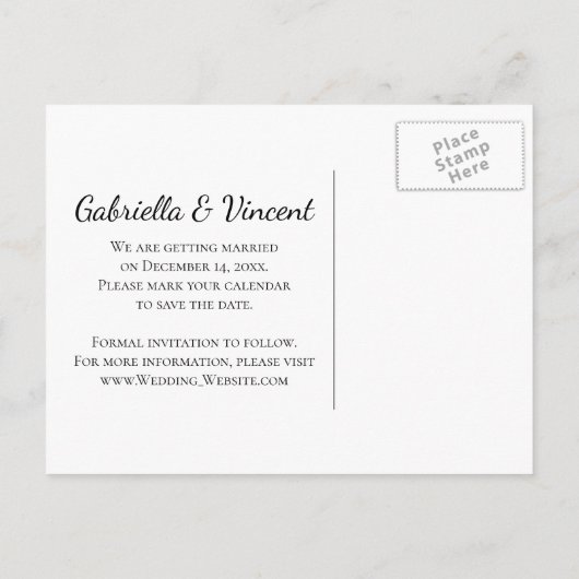 ピンクホワイトスノーフレーク冬の結婚式の日付を保存 案内ポストカード (裏面)