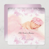 ピンクホワイトスパークルバタフライバプテスマ《キリスト教》洗礼式や命名式 招待状 (正面/裏面)